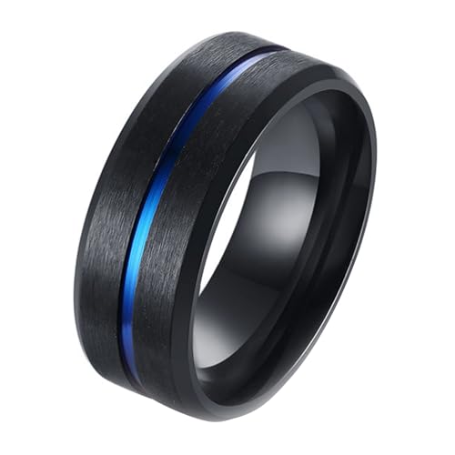Calefee Ringe für Herren Eheringe, Ringe mit Gravur für Männer Edelstahl Bandring Breit 8 mm Matt Gebürstet mit Rille, Größe 54 von Calefee