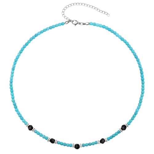 Calefee Surfer Halskette Herren Türkis, Halskette mit Stein Damen 52 cm Lang Verstellbar Boho Kette Modeschmuck von Calefee