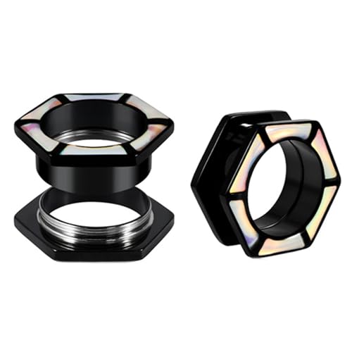 Calefee Tunnel 10mm, Ohr Tunnel mit Gewinde Edelstahl Schwarze Sechseckform, Piercing Schmuck Ohr Expander für Herren 2er Set Calefee Tunnel 10mm, Ohr Tunnel mit Gewinde Edelstahl Schwarze Sechseckform, Piercing Schmuck Ohr Expander für Herren 2er Set von Calefee