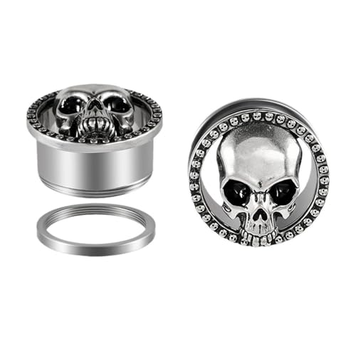 Calefee Tunnel 8mm, Ohr Tunnel Schraubgewinde Edelstahl mit Gotischem Totenkopf, Piercing Schmuck Ohr Expander für Damen 1 Paar von Calefee