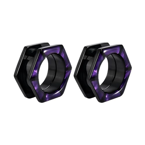 Calefee Tunnel 8mm, Ohr Tunnel mit Gewinde Edelstahl Schwarze Sechseckform mit Violetter Schale, Piercing Schmuck Ohrdehner für Herren 2er Set Calefee Tunnel 8mm, Ohr Tunnel mit Gewinde Edelstahl Schwarze Sechseckform mit Violetter Schale, Piercing Schmuck Ohrdehner für Herren 2er Set von Calefee