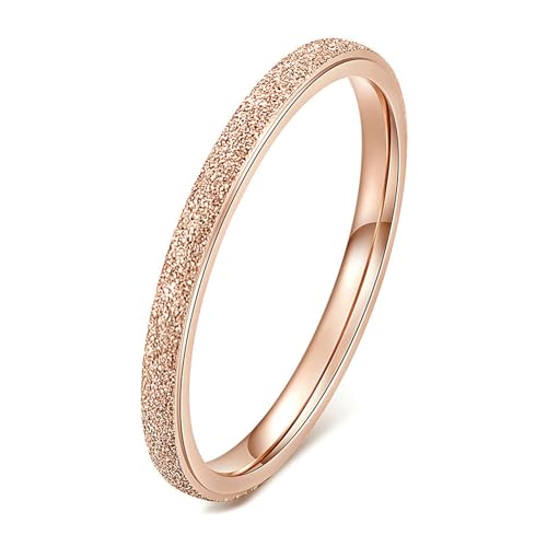 Calefee Verlobungsring Damen Schlicht, Damenringe Modeschm Edelstahl Bandring Breit 2 mm Matt Roségold, Größe 57 von Calefee