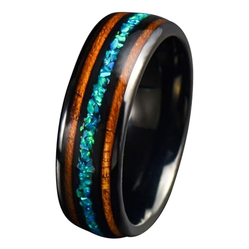 Calefee Verlobungsring Damen Schlicht, Edelstahlringe Herren Eheringe Holzring Breit 8 mm mit Opal, Größe 72 von Calefee
