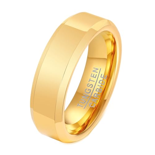 Calefee Verlobungsring Damen Schlicht, Ring Wolfram Herren Personalisiert Bandring Breit 6 mm Breit Gold, gr. 60 von Calefee