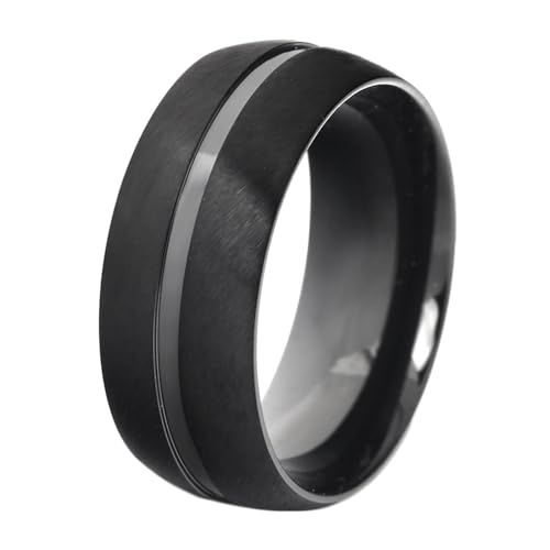 Calefee Verlobungsring Herren Schlicht, Damen Ringe Edelstahl Eheringe Bandring Breit 8 mm Matt Gebürstet Schwarz mit Rille, gr. 67 von Calefee