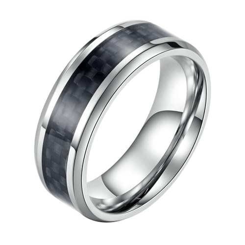 Calefee Verlobungsring Herren Schlicht, Edelstahl Ringe Herren Eheringe Bandring Breit 8 mm Abgeschrägter Kante mit Carbon, gr. 57 von Calefee