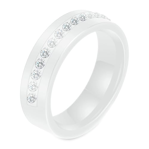 Calefee Verlobungsring Herren Schlicht, Keramik Ringe Weiss Eheringe Bandring Breit 6 mm mit Zirkonia, gr. 54 von Calefee