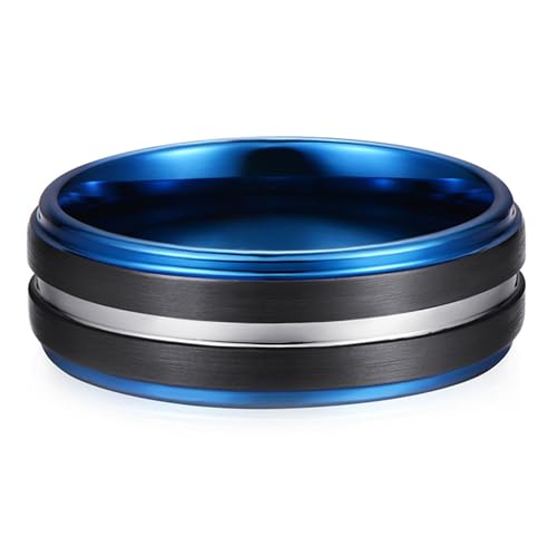 Calefee Verlobungsring Herren Schlicht, Ring Herren Wolfram Eheringe Bandring Breit 8 mm Matt Gebürstet mit Rille, Größe 57 von Calefee
