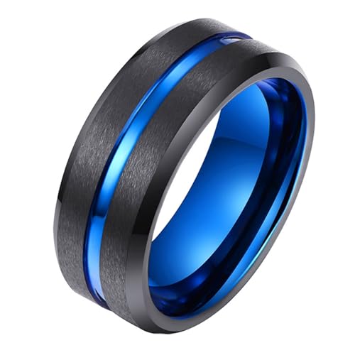 Calefee Verlobungsring Herren Schlicht, Ring Wolfram Herren Eheringe Bandring Breit 8 mm Matt Gebürstet Zweifarbig mit Rille, Größe 67 von Calefee