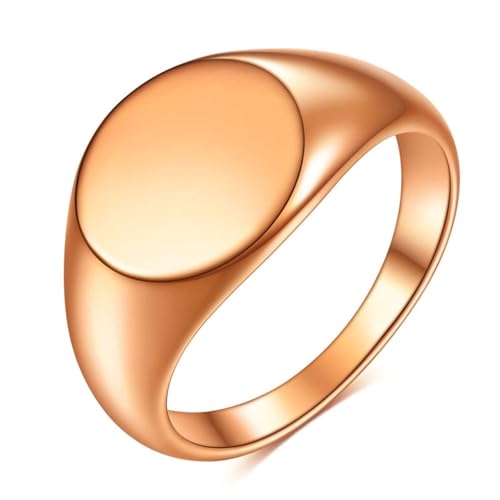 Calefee Verlobungsring Mann Schlicht, Damen Ring Edelstahl Eheringe Siegelring Breit 12 mm Runde Form Roségold, Größe 52 von Calefee