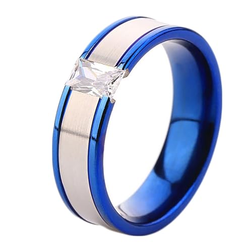 Calefee Verlobungsring Mann Schlicht, Damen Ringe Edelstahl Eheringe Bandring Breit 6 mm Blaues mit Zirkonia, Größe 57 von Calefee