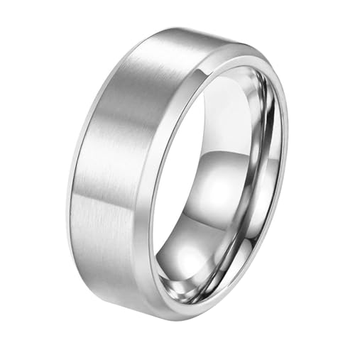 Calefee Verlobungsring Mann Schlicht, Edelstahlringe Damen Personalisiert Bandring Breit 8 mm Gebürstet mit Abgeschrägter Kante, Größe 67 von Calefee