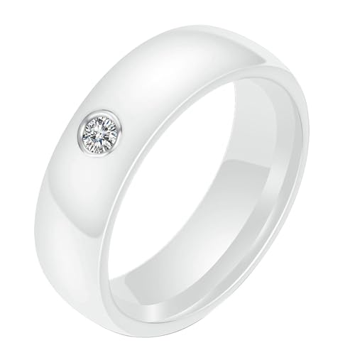 Calefee Verlobungsring Mann Schlicht, Keramik Ring Weiss Personalisiert Bandring Breit 6 mm mit Zirkonia, Größe 60 von Calefee