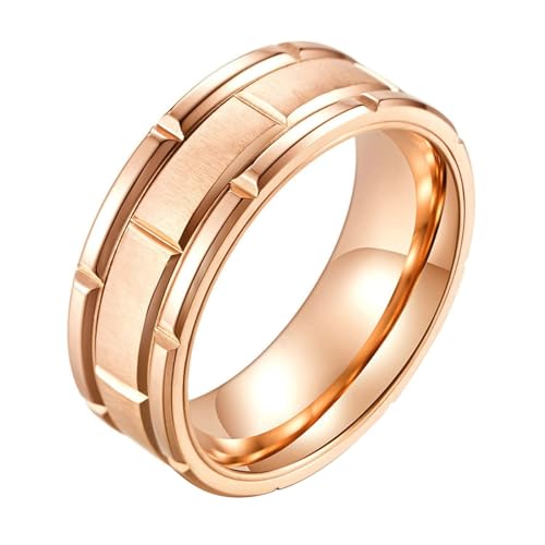Calefee Verlobungsring Mann Schlicht, Männer Ringe Edelstahl Eheringe Bandring Breit 8 mm Matt Gebürstet Roségold, Größe 65 von Calefee