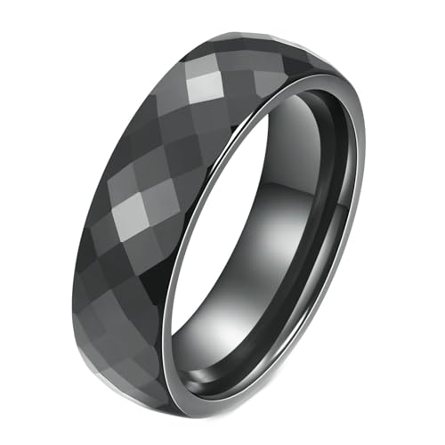 Calefee Verlobungsring Mann Schlicht, Ring Keramik Schwarz Eheringe Bandring Breit 6 mm Facettiert Schwarz, Größe 54 von Calefee