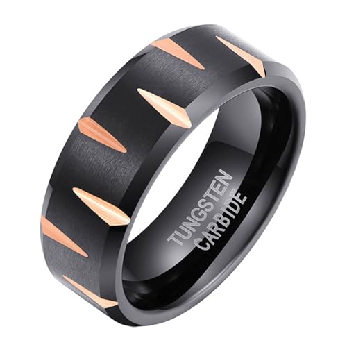 Calefee Verlobungsring Mann Schlicht, Ring Wolfram Personalisiert Bandring Breit 8 mm Matt Gebürstet Schwarz, Größe 70 von Calefee