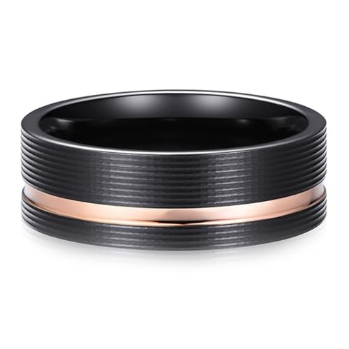 Calefee Verlobungsring Mann Schlicht, Ring für Herren mit Gravur Wolfram Bandring Schwarz Breit 8 mm mit Rille, gr. 70 von Calefee