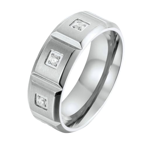 Calefee Verlobungsring Mann Schlicht, Ringe Personalisiert Herren Edelstahl Bandring Breit 8 mm Gebürstet mit Zirkonia, Größe 65 von Calefee