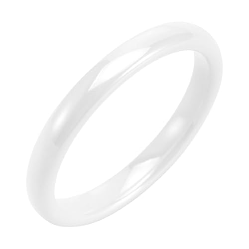 Calefee Verlobungsringe Damen Schlicht, Keramik Ring Weiss Eheringe Weißer Dünner Bandring Breit 3 mm, Größe 60 von Calefee