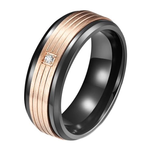 Calefee Verlobungsringe Damen Schlicht, Männer Ringe Edelstahl Eheringe Bandring Breit 8 mm Matt Gebürstet Zweifarbig mit Zirkonia, gr. 70 von Calefee