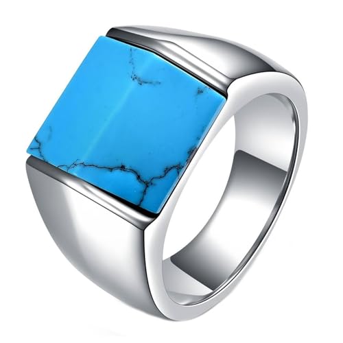 Calefee Verlobungsringe Damen Schlicht, Trauringe Edelstahl für Herren Bandring Breit 15 mm mit Türkis, Größe 60 von Calefee