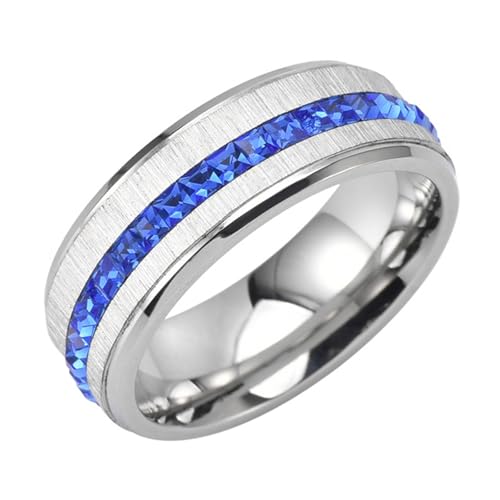 Calefee Verlobungsringe Damen Schlicht, Trauringe Edelstahl für Herren Personalisiert Bandring Breit 8 mm Matt Gebürstet mit Zirkonia, Größe 52 von Calefee