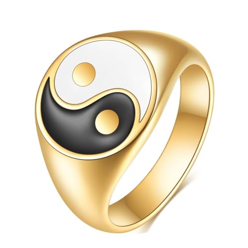 Calefee Verlobungsringe Herren Schlicht, Edelstahl Ringe Damen Eheringe Siegelring Breit 13 mm Yin Yang, gr. 54 von Calefee