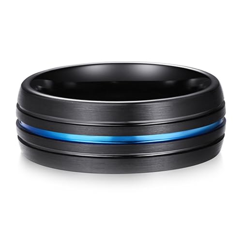 Calefee Verlobungsringe Herren Schlicht, Ring Herren Wolfram Personalisiert Bandring Matt Gebürstet Schwarz 8 mm Breit mit Rille, Größe 52 von Calefee