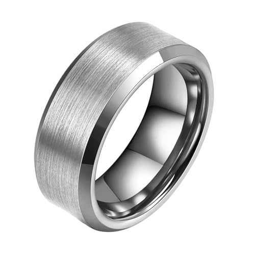 Calefee Verlobungsringe Herren Schlicht, Ring Wolfram Damen Personalisiert Bandring Breit 8 mm Matt Gebürstet mit Abgeschrägter Kante, gr. 60 von Calefee