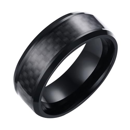 Calefee Verlobungsringe Herren Schlicht, Ringe Herren Edelstahl Eheringe Bandring Breit 8 mm mit Carbon, gr. 67 von Calefee