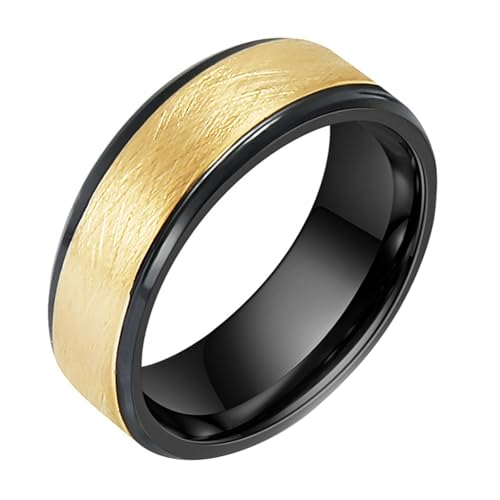 Calefee Verlobungsringe Herren Schlicht, Wolfram Ring Herren Eheringe Bandring Matt Gebürstet Zweifarbig Breit 8 mm, Größe 60 von Calefee