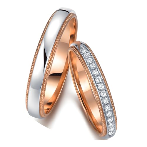 Calefee Verlobungsringe Paar, Eheringe Bicolor Weißgold 750 mit Moissanit, Trauringe Herren und Damen Gr. 47 bis 70 von Calefee