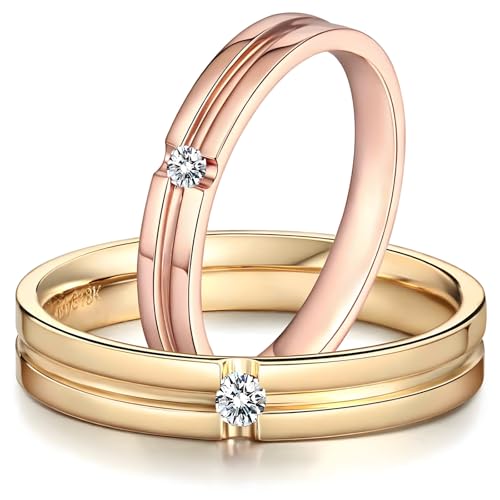 Calefee Verlobungsringe Paar, Trauringe Echt Gold Bicolor 375 mit Moissanit, Hochzeit Ringe Herren und Damen Größe 47 bis 70 von Calefee