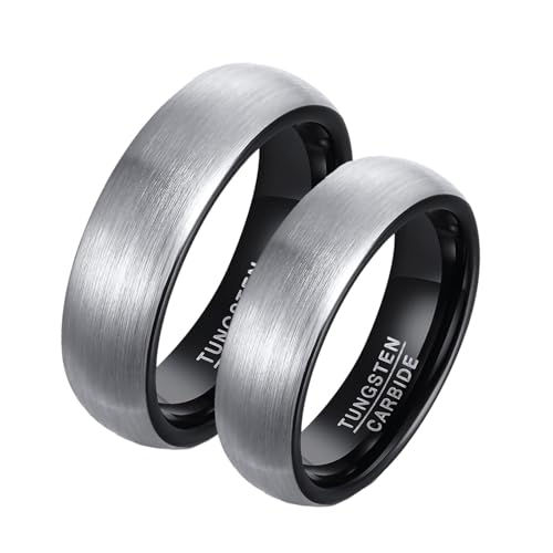 Calefee Wolfram Ringe Paare, Ringe Paare Verlobung 2 Set Schwarz Ring Gebürsteter 8 mm, Damen Größe 54 und Herren Größe 67 von Calefee