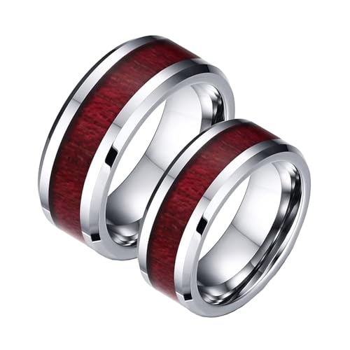 Calefee Wolfram Ringe Paare, Ringe Partnerringe mit Gravur 8 mm Silberring aus Holz, Damen Größe 54 und Herren Größe 57 von Calefee