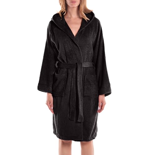 Caleffi Unisex Herren Damen Bademantel Minorca mit Kapuze (1 Stück), Schwarz, L von Caleffi