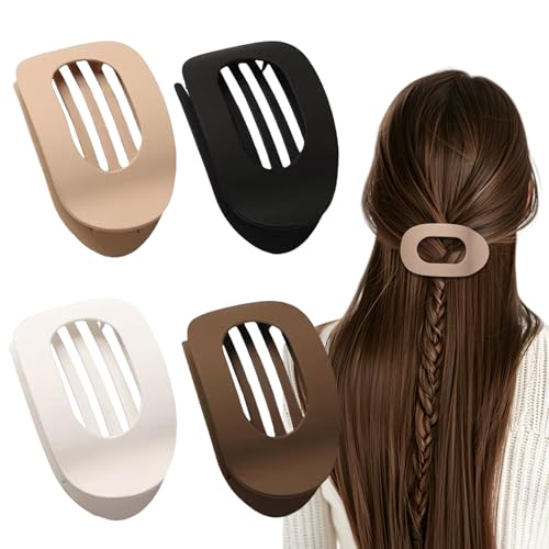 4 Stück Flache Haarklammern für Damen Flache Haarspangen Starker Halt Frauen Haarspangen Damen, Hair Clips Matte Große Dünnes und Dickes Haar Gebogenes Design Flache Haarklammer für Liegen und Fahren von Calenxy