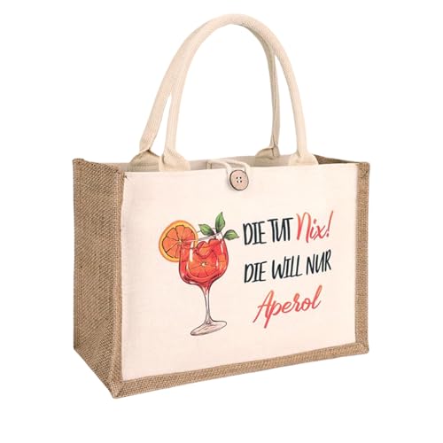Aperol Jutetasche Die tut nix! Die will nur Aperol! Aperol Geschenk Tasche XXL, Strandtasche Aperol Spritz Accessoires Damen Strandtasche Jute Tote Bag für Frau Freundin Kollegin von Calenxy