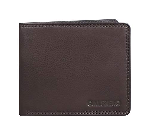 Faltbare Ledergeldbörse für Herren – RFID-blockierend, echtes Leder, schmale Vordertasche, Herren-Geldbörse mit Ausweisfenster Calfnero von Calfnero