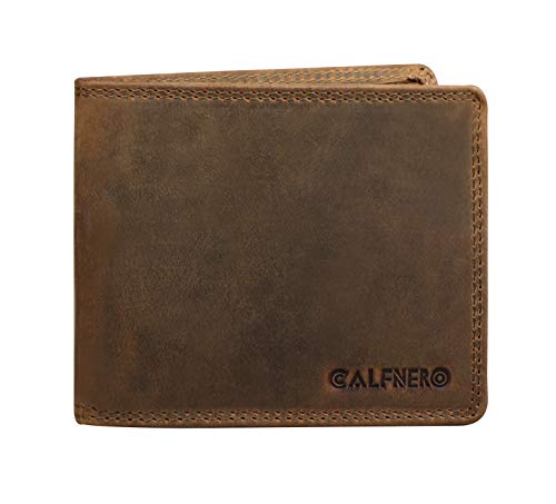 Faltbare Ledergeldbörse für Herren – RFID-blockierend, echtes Leder, schmale Vordertasche, Herren-Geldbörse mit Ausweisfenster Calfnero von Calfnero