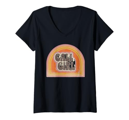 Damen Cali Girl Tshirt California Beach Sommer Urlaub 70er Retro T-Shirt mit V-Ausschnitt Damen Cali Girl Tshirt California Beach Sommer Urlaub 70er Retro T-Shirt mit V-Ausschnitt von Cali Girl Shirt Vintage Retro Beach Mädchen Urlaub