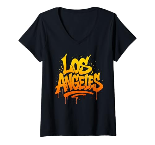 Damen Graffiti-Straßenkunst in Los Angeles, Stadtdesign T-Shirt mit V-Ausschnitt Damen Graffiti-Straßenkunst in Los Angeles, Stadtdesign T-Shirt mit V-Ausschnitt von Cali Street