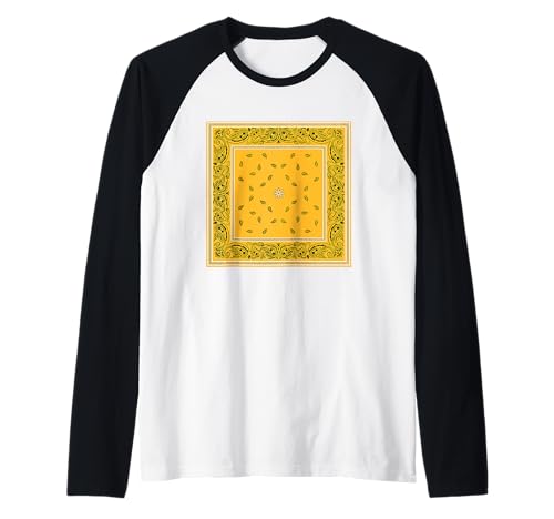 Gelbes Bandana-Print Gold Paisley-Muster Flicken-T-Shirt Raglan von CaliDesign
