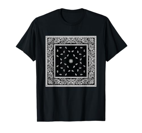 Herren-T-Shirt mit Bandana-Aufdruck, schwarz, weiß, Paisleymuster T-Shirt von CaliDesign