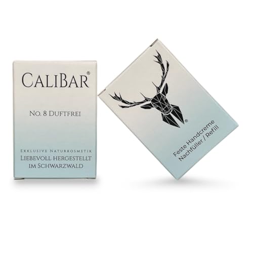 Calibar No.8 Duftfrei - Feste Handcreme - Handbalsam - Nachhaltig ohne Plastik - Für trockene und rissige Hände - Natürlicher Schutz - Nachfüller (36g, Duftfrei) von CALIBAR