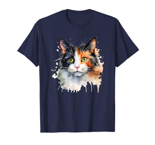 Aquarell Calico Katzengesicht Katze Mama Katze Papa Tierliebhaber T-Shirt Aquarell Calico Katzengesicht Katze Mama Katze Papa Tierliebhaber T-Shirt von Calico Cat Gifts For Cat Lovers
