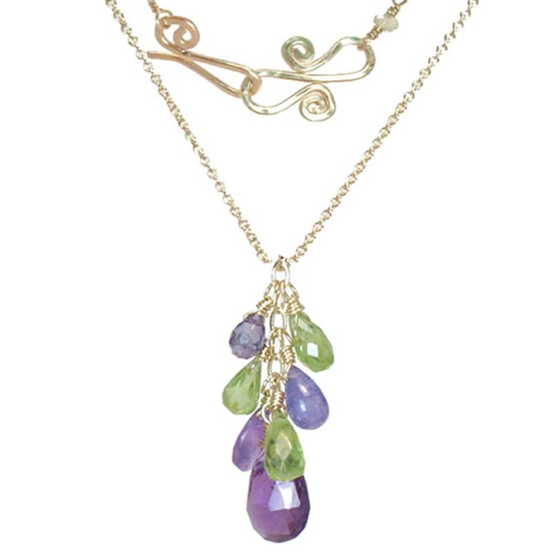 Amethyst, Vesonit, Kyanit Wasserfall Cluster Halskette 7 von CalicoJunoJewelry