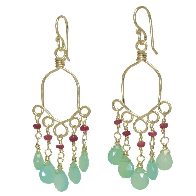 Chandelier Edelstein Ohrringe Pink Rubin Und Chrysopras Calypso 33 von CalicoJunoJewelry