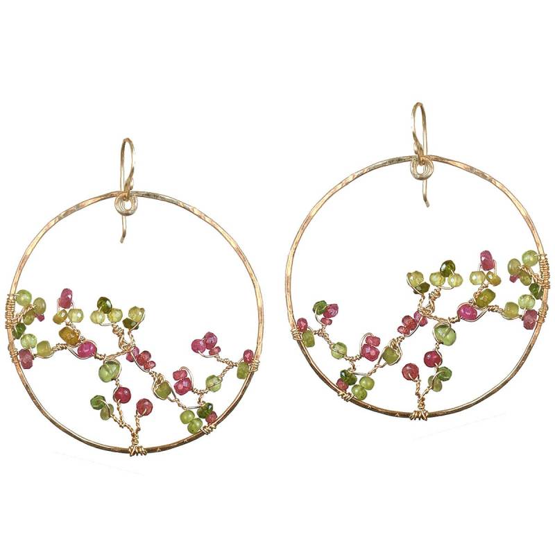 Gehämmerte Creolen Mit Peridot Und Rosa Turmalin Boho 14 von CalicoJunoJewelry