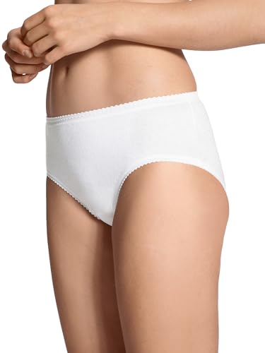 CALIDA Damen Slip Frottee, weiß, Unterhose aus Baumwolle und Polyamid, mit weichen Spitzenabschlüssen an Bund und Beinen, Größe: M (44-46) von CALIDA